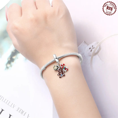 Frohe Weihnachten-Charm aus 925er-Sterlingsilber, Kiefernbaum, Weihnachtsmann, Schneehaus, passend für DIY-Armbänder, Halsketten, Urlaubs- und saisonale Geschenke