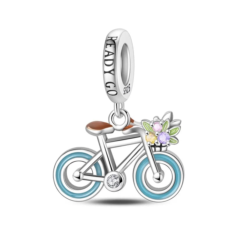 Blaue Serie 925er Sterling Jungfrau Maria Schleife Chamäleon Tanzschuhe Flugzeug Ticket Charm passend für DIY Armband Halskette süße Geschenke