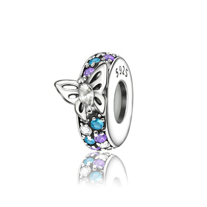 Lila Serie 925 Sterling Silber Traubenblüten Weinflasche Lebensbaum Tulpen Schnur-Dekoration Passend für DIY Armband Halskette Geschenk