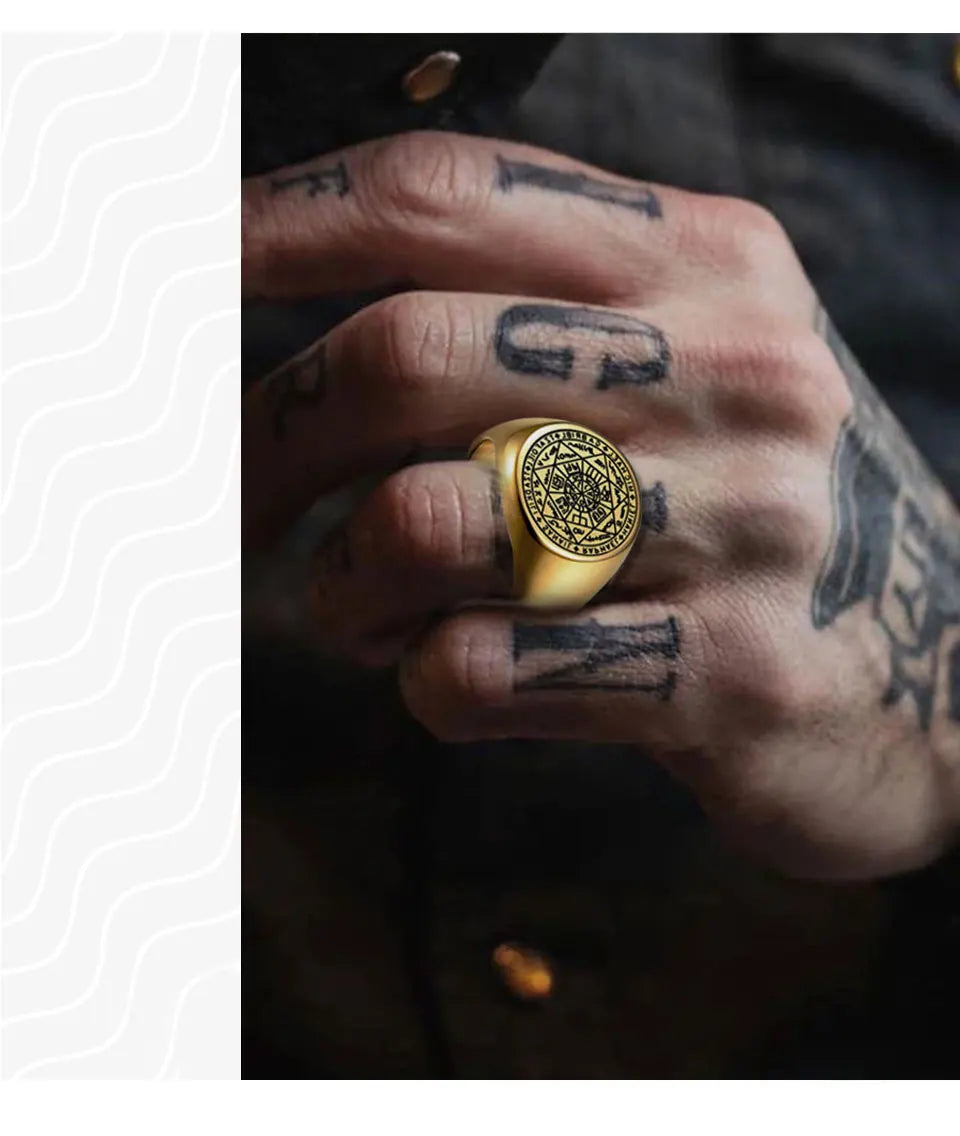 YILUOCD Siegel der sieben Erzengel-Ringe für Männer Der Schlüssel des Salomon-Rings Kabbalah Talisman Amulett Edelstahl Herrenschmuck