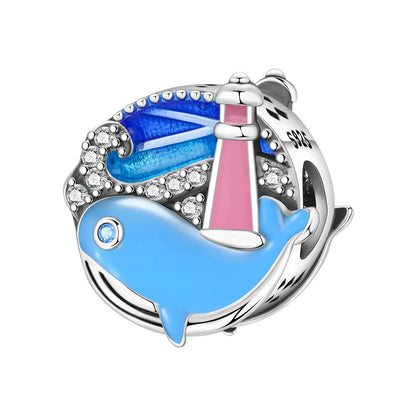 Ocean Series 925er Sterlingsilber, Wal, Schildkröte, kleiner Fisch, Qualle, Delfin, blauer Charm, passend für DIY-Armband, Halskette, Party-Schmuck