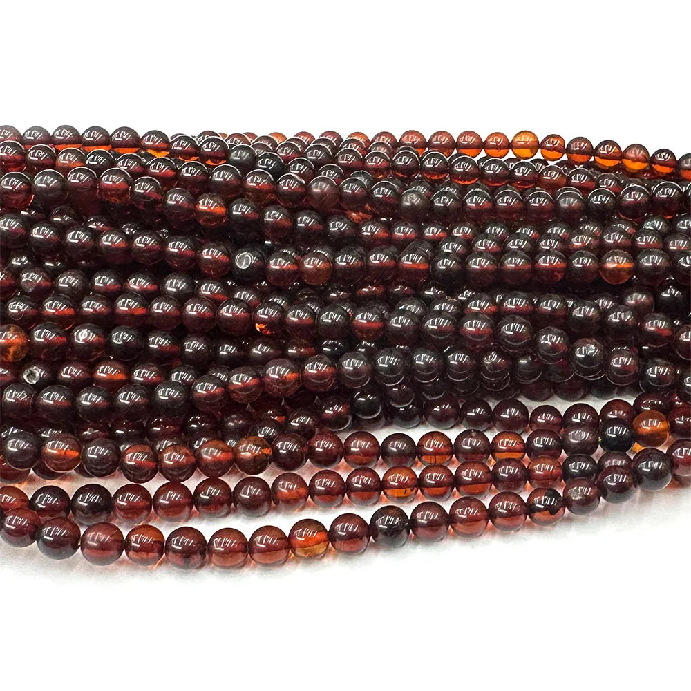Veemake Natürlicher roter Blut-Bernstein, rund, lose, kleine Perlen für die Schmuckherstellung, Edelsteine, DIY-Halskette, Armbänder, Ohrringe 08469