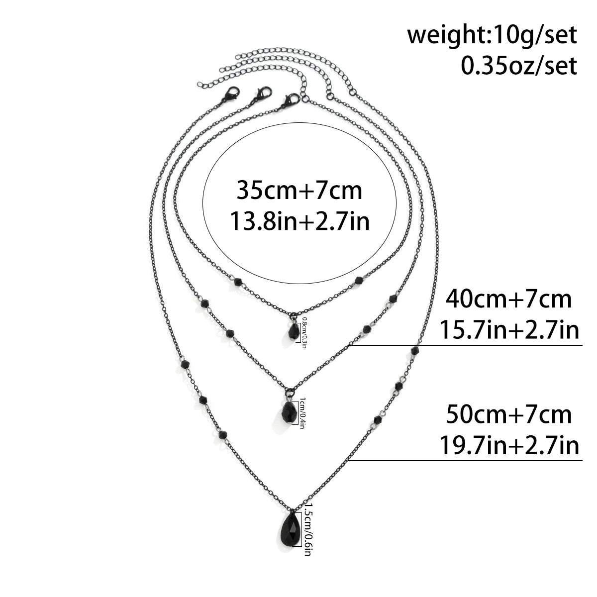 IngeSight.Z Gothic mehrschichtiges schwarzes Tropfen-Kristall-Anhänger-Halsketten-Set für Frauen, Vintage-Gliederkette aus schwarzem Metall, Halsband