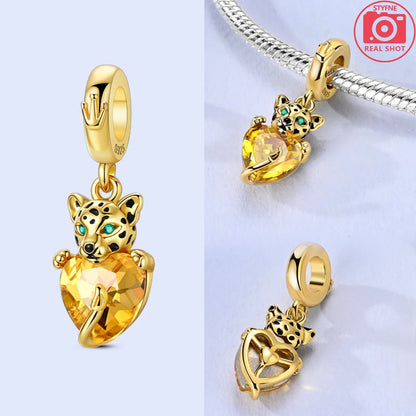 Original funkelnde Charm-Perlen aus 925er-Sterlingsilber, Gold, Rose, heller Stern, Herz, passend für Armbänder, DIY-Jubiläums-Schmuck, Geschenk