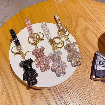 Nette Strass Quaste Bär Schlüsselbund Paar Schlüsselbund Mädchen Dekoration Kleine Anhänger Auto Schlüssel Ring Student Tasche Anhänger