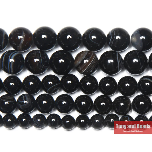 Naturstein Schwarz Streifen Onyx Achat Runde Lose Perlen 4 6 8 10 12 MM Pick Größe Für Schmuck Machen