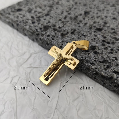 Neues Design 18K vergoldeter wasserdichter Jesus-Kreuz-Anhänger aus Edelstahl für Männer, religiöse Charms