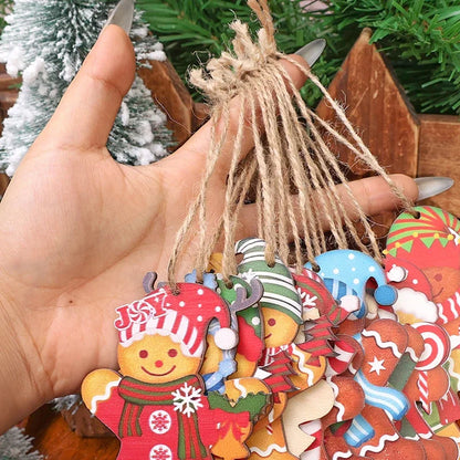 12/24 Stück Lebkuchenmann Holzornamente Weihnachtsbaum hängende Anhänger 2025, Weihnachtsfeier, Heimdekoration, Kinder, DIY-Geschenkanhänger