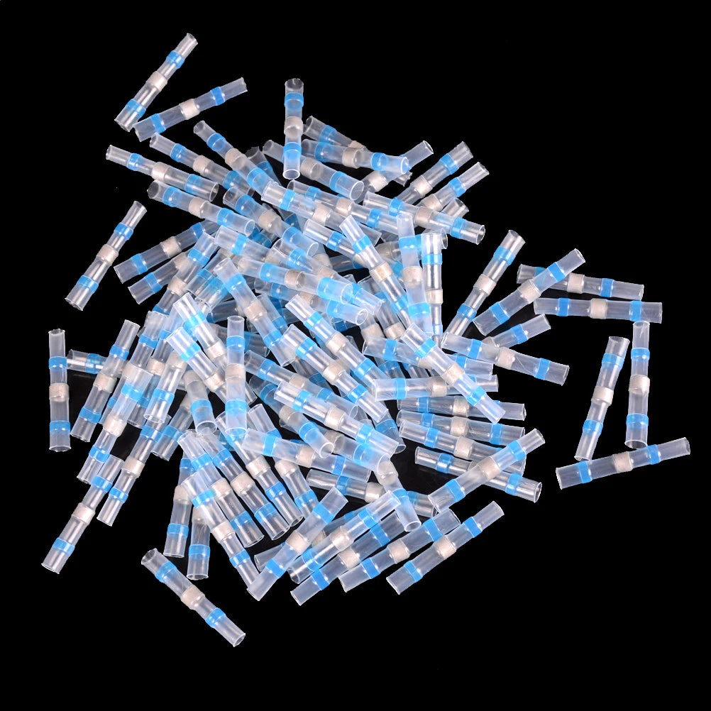 10 Stück, 100 % nagelneu und hochwertig, 16–14 AWG, wasserdichte Löthülse, Schrumpf-Stoßdraht-Spleißverbinder, blau