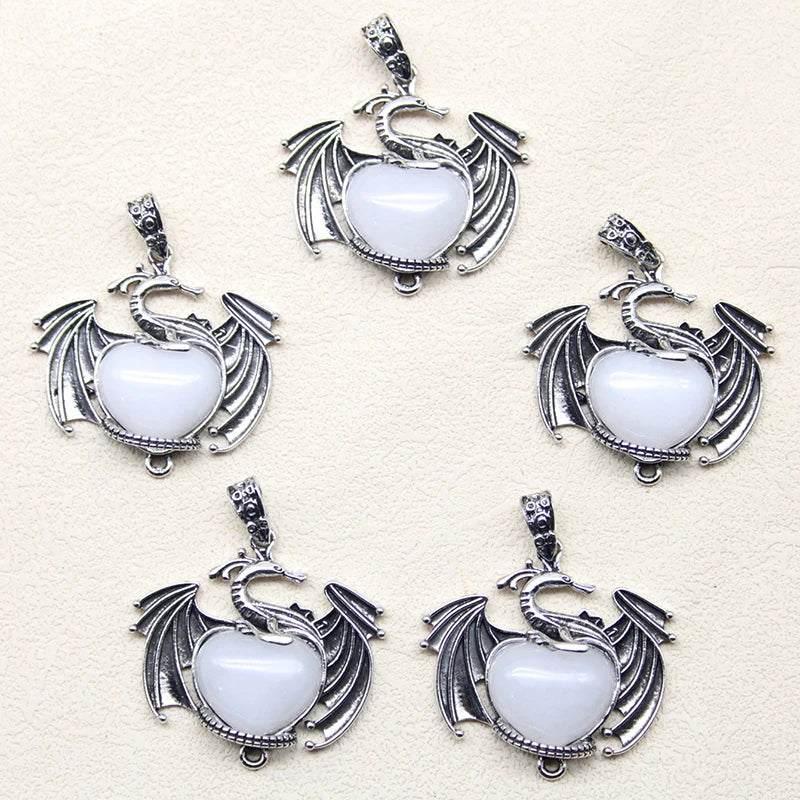 10 Stück bunte Drachen Naturstein Amethyst Quarz Kristall Herz Perle Anhänger für DIY Schmuck Halskette Anhänger Frauen Geschenke