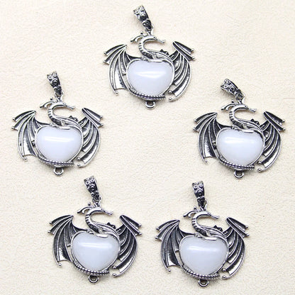 10 Stück bunte Drachen Naturstein Amethyst Quarz Kristall Herz Perle Anhänger für DIY Schmuck Halskette Anhänger Frauen Geschenke