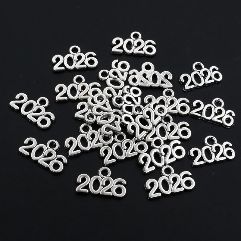50 Stück 9x14mm Jahr Nummer 2026 2027 2028 Anhänger Charms DIY Schmuck Herstellung Schmuck finden antike versilbert Zubehör