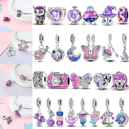 Sicherheitsketten aus 925er-Sterlingsilber, violette Serie, Schmetterling, Widder, Zwillinge, passend für Original-Armbänder, DIY-Schmuckherstellung, Geschenk für Frauen