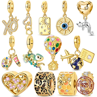 Golden Series Charms aus 925er-Sterlingsilber, zu öffnender Wal-Schmetterlings-Sonnen-Anhänger, CZ-Zirkon, passend für Original-Armbänder, DIY-Schmuck