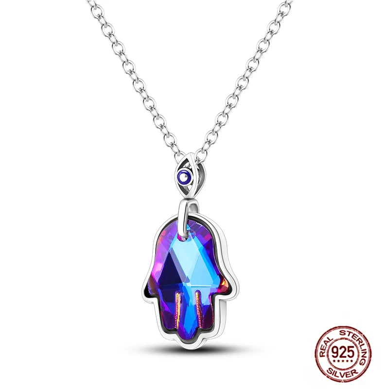 925 Sterling Silber blau Teufel Augen Palme Original Halskette Einhorn überlappen runde funkelnde Anhänger für Frauen Luxus Schmuck Geschenk