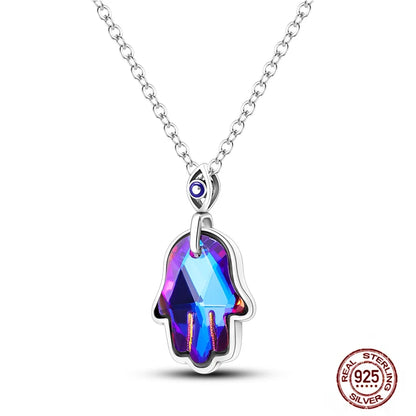 925 Sterling Silber blau Teufel Augen Palme Original Halskette Einhorn überlappen runde funkelnde Anhänger für Frauen Luxus Schmuck Geschenk