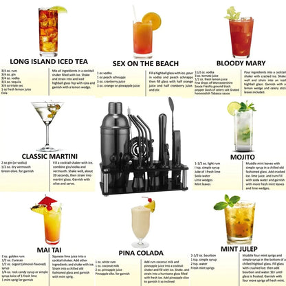 Cocktail-Shaker-Set, 20-teilig, Barkeeper-Set mit Ständer, Mixologie-Bar-Set, Getränkemixer-Set mit unverzichtbarem Zubehör, Werkzeug, Rezept-Broschüre