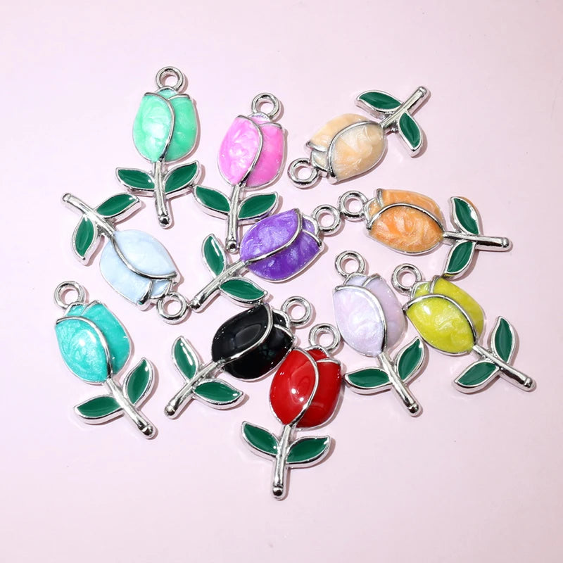 20 Stück 21x10mm Emaille Rose Knospe Blume Charms Anhänger Legierung Metall DIY Schmuckherstellung Zubehör Erkenntnisse für Halskette Ohrringe