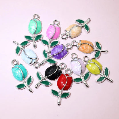 20 Stück 21x10mm Emaille Rose Knospe Blume Charms Anhänger Legierung Metall DIY Schmuckherstellung Zubehör Erkenntnisse für Halskette Ohrringe