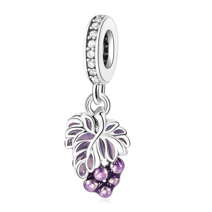 Lila Serie 925 Sterling Silber Traubenblüten Weinflasche Lebensbaum Tulpen Schnur-Dekoration Passend für DIY Armband Halskette Geschenk