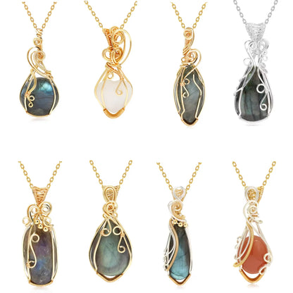 Labradorit Regenbogen Mondstein Edelstein Anhänger Kupferdraht umwickelt Labradorit Schmuck Labradorit Halskette mit Kette und Box