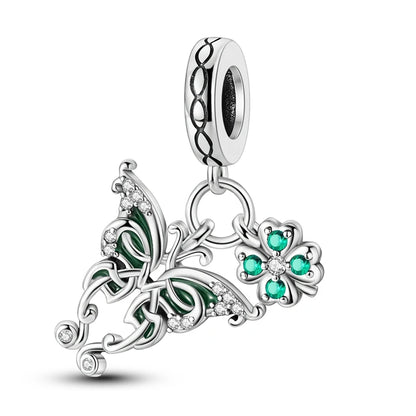 Exquisiter 925er-Sterlingsilber-Charm mit funkelndem Edelstein, Schlüssel, Blume, Schmetterling, passend für DIY-Armbänder, Halsketten, edler Schmuck, Geschenke