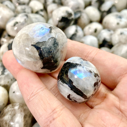 5 Stück 10–30 mm Regenbogen-Mondstein, Trommelsteine, Blumentopf-Aquarium-Dekoration, Geschenk, Heimdekoration, DIY-Dekorationen, Innenhof-Dekoration