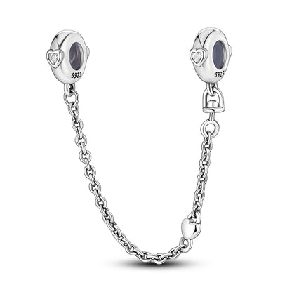 Silber-Charm, 925er-Sterlingsilber, Clip-Charms, Sicherheitsketten-Charm, CZ-Pavé, runde Clip-Perlen, passend für Original-Armbänder, Schmuckherstellung