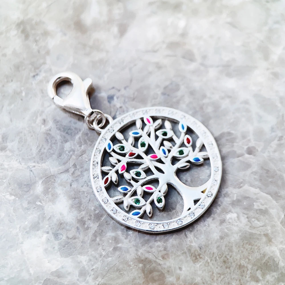 Echter 925er Sterlingsilber-Modeschmuck, bunter Baum-Anhänger, Charm für Frauen, Tropfenverschiffen, Großhandel