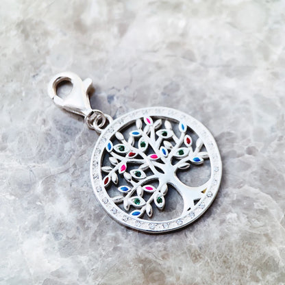 Echter 925er Sterlingsilber-Modeschmuck, bunter Baum-Anhänger, Charm für Frauen, Tropfenverschiffen, Großhandel