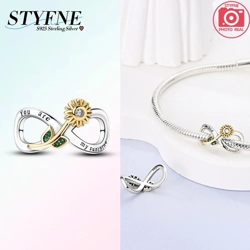 Exquisite Charm-Perlen aus 925er-Sterlingsilber mit Blumenserie, Sonnenblume, Sakura-Chrysanthemen-Anhänger für Damen, Schmuck, modisches Geschenk