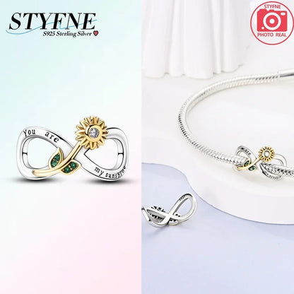 Exquisite Charm-Perlen aus 925er-Sterlingsilber mit Blumenserie, Sonnenblume, Sakura-Chrysanthemen-Anhänger für Damen, Schmuck, modisches Geschenk