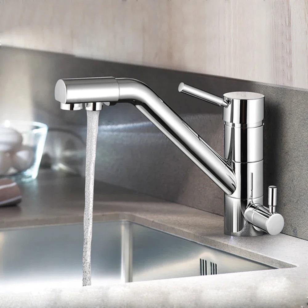 3-in-1-Wasserfilter für die Küche, Wasserhahn, Drei-Wege-System, Wasserkran, Waschbecken, Wasserhahn, drehbarer Drei-Wege-Einhebel-Wasserfilter