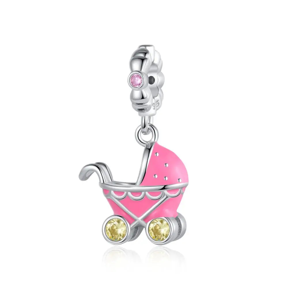 Exquisiter zweifarbiger Fahrrad-Anhänger aus 925er-Sterlingsilber mit drehenden Rädern, passend für Armbänder, schöner Schmuck, Accessoires, Geschenke