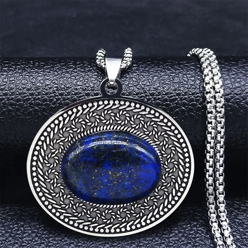 Edelstahl Böhmen Naturstein Vintage Halsketten Frauen Silber Farbe Oval Kette Halskette Schmuck Reiki Healing Geschenk N8150
