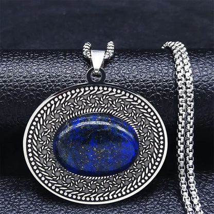 Edelstahl Böhmen Naturstein Vintage Halsketten Frauen Silber Farbe Oval Kette Halskette Schmuck Reiki Healing Geschenk N8150
