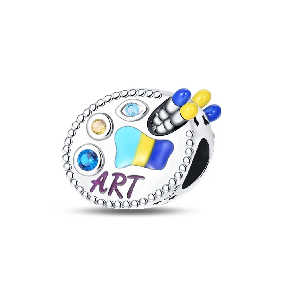 Malerei Kunst 925 Sterling Silber Verträumter Sternenhimmel Künstler Zeichenbrett Pinsel Schnur Fit DIY Armband Halskette Galerie Geschenke