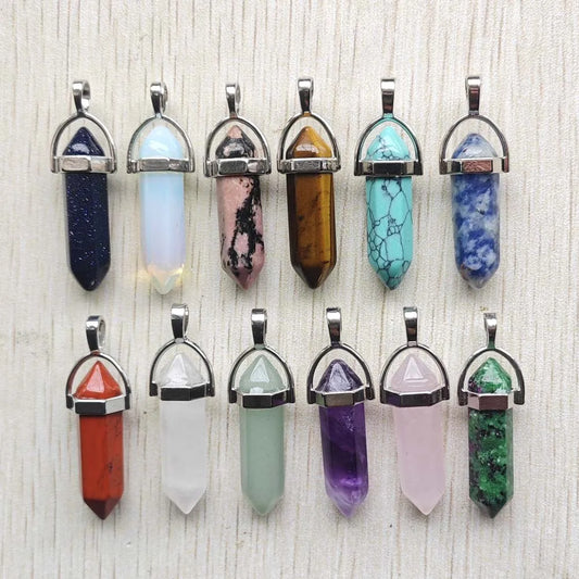 Schneller Versand Naturstein Quarz Aventurin Lapis Kristall sechseckige Säule Anhänger für Schmuck Zubehör 12 Stück Großhandel