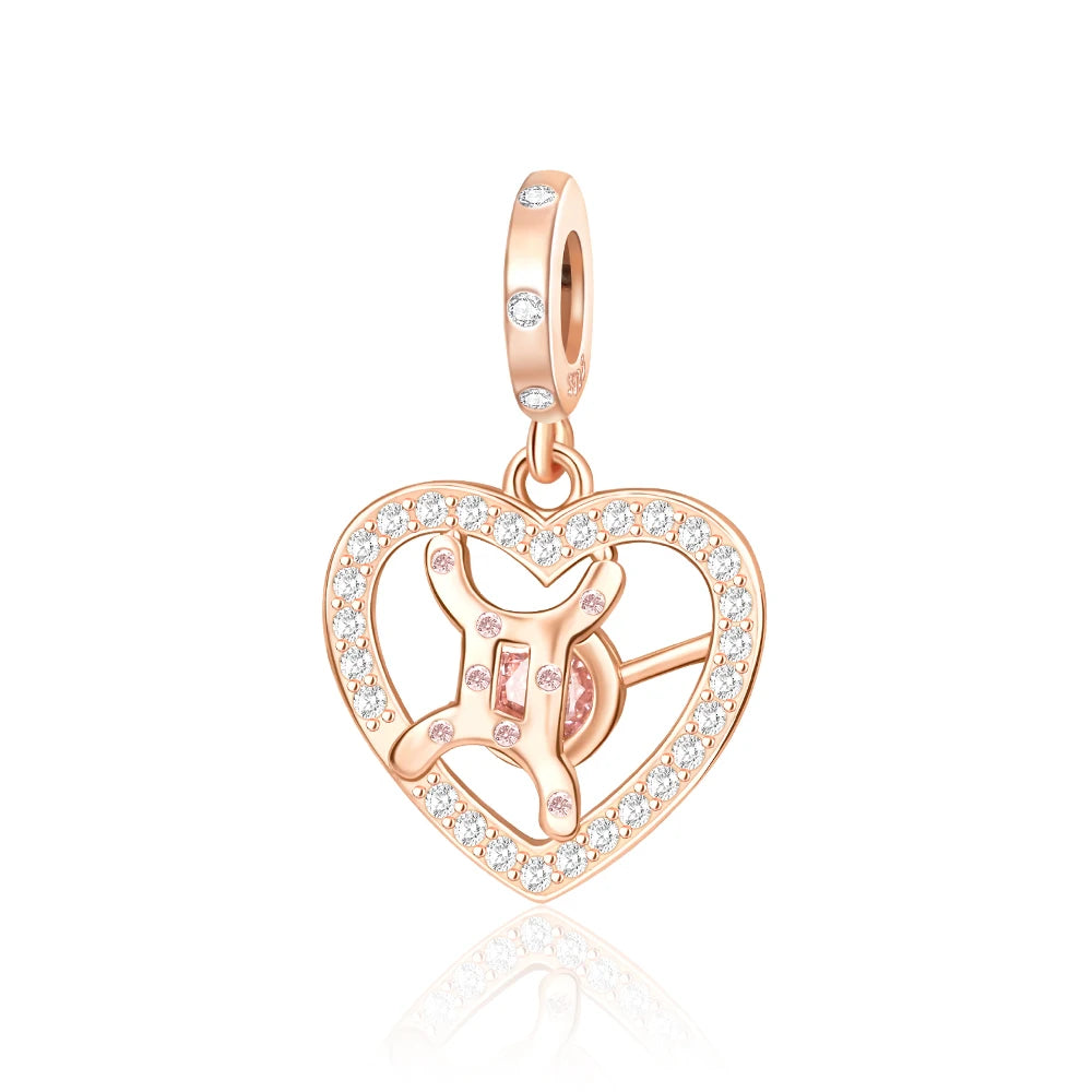 Roségold-Serie, 925er-Sterlingsilber, Zwölf Sternbilder, Halbmondkrone, High-Heel-Charm, passend für DIY-Armbänder, Halsketten, Geschenke