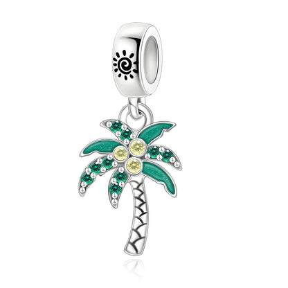 Gemütlicher Charm aus 925er-Sterlingsilber für Strandausflüge, hawaiianischer Bikini, Surfen, Kokosnussbaum, passend für DIY-Armbänder, Halsketten, Reisesouvenirs