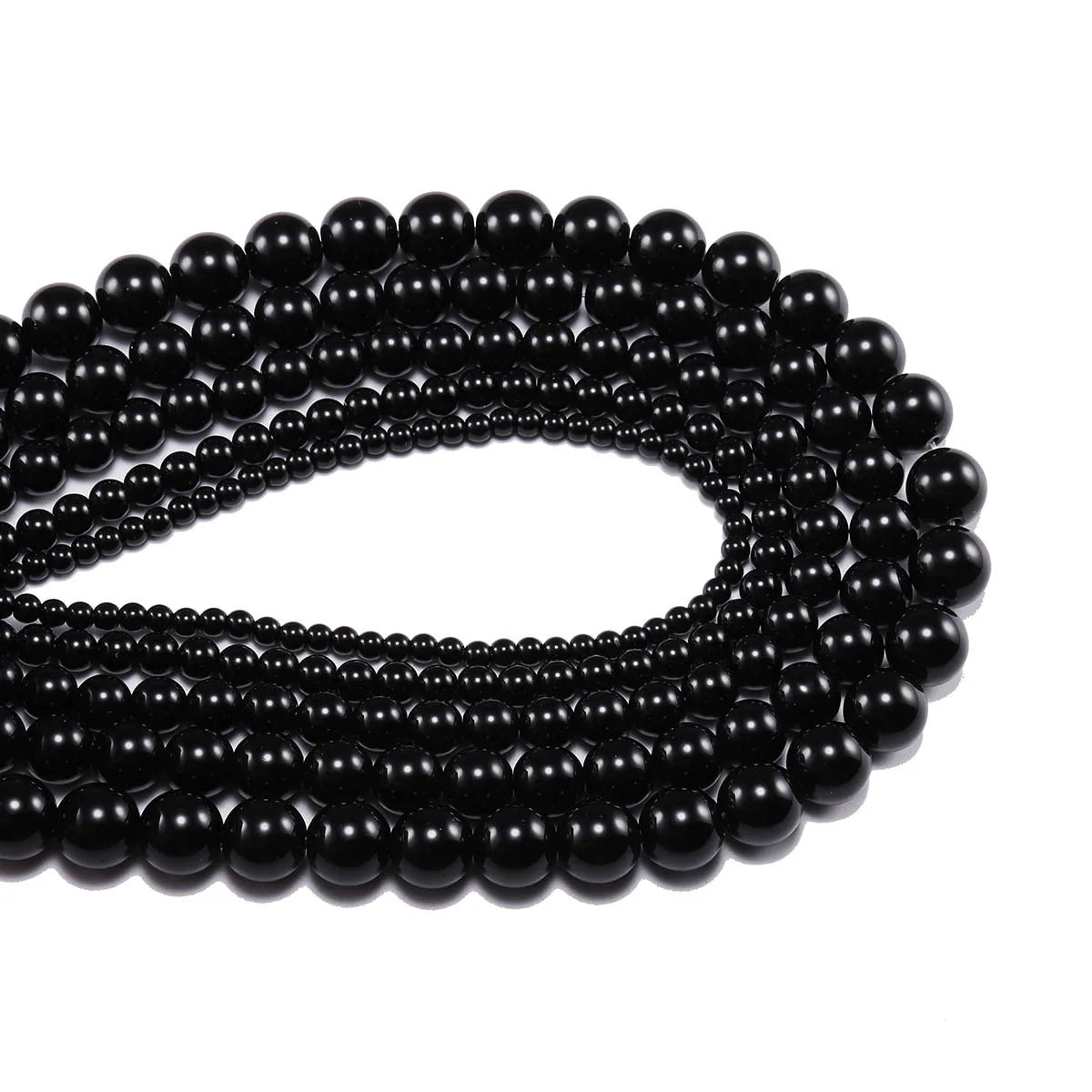 Glatte schwarze Achate Natursteinperlen für Schmuckherstellung runde Onyx lose Perlen 6 8 10 12 mm DIY Armband Halskette 15 Zoll