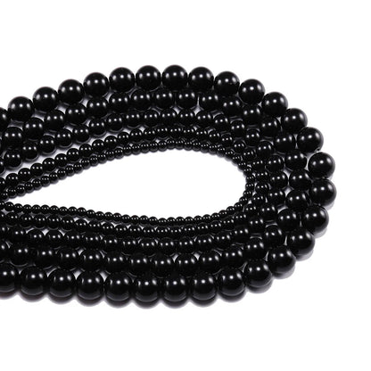 Glatte schwarze Achate Natursteinperlen für Schmuckherstellung runde Onyx lose Perlen 6 8 10 12 mm DIY Armband Halskette 15 Zoll