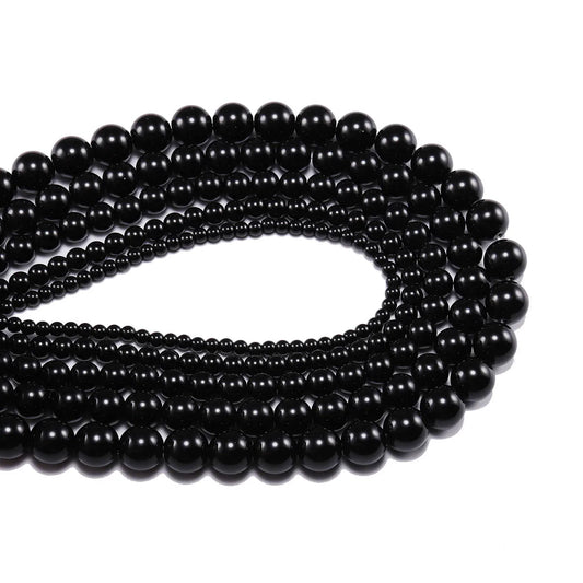 Glatte schwarze Achate Natursteinperlen für Schmuckherstellung runde Onyx lose Perlen 6 8 10 12 mm DIY Armband Halskette 15 Zoll