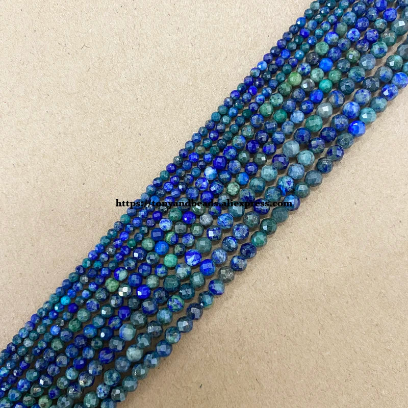 Kleine Diamant Schneidet Facettiert Chrysokoll Azurit Stein Runde Lose Perlen 15 "2 3 4MM Pick Größe Für Schmuck, die DIY