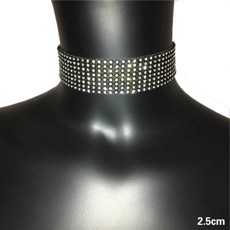 FestivalQueen Luxus-Halsband mit glitzernden Strasssteinen für Damen, breite Kragenkette, Promi-Schmuck, Geschenke, Bar, Nachtclub 2024