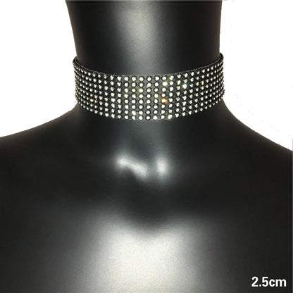 FestivalQueen Luxus-Halsband mit glitzernden Strasssteinen für Damen, breite Kragenkette, Promi-Schmuck, Geschenke, Bar, Nachtclub 2024