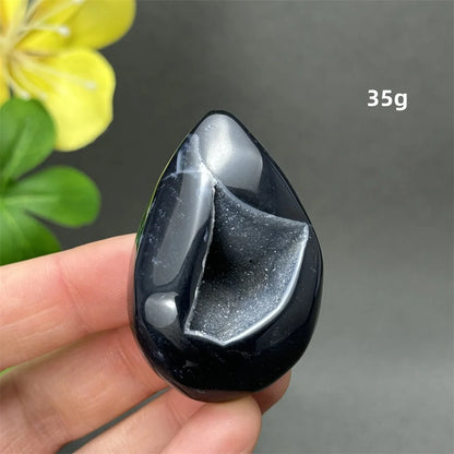 Natürlicher schwarzer Achat, Kristallloch, eiförmiger Kristall, Heilung, spirituelle Meditation, Mineralquarz, Aura, Energie, Heimdekoration