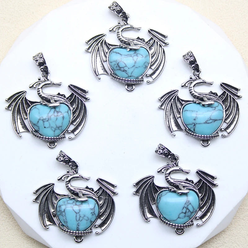10 Stück bunte Drachen Naturstein Amethyst Quarz Kristall Herz Perle Anhänger für DIY Schmuck Halskette Anhänger Frauen Geschenke