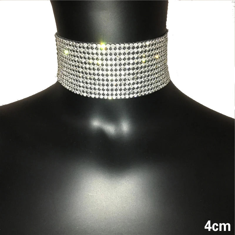 FestivalQueen Luxus-Halsband mit glitzernden Strasssteinen für Damen, breite Kragenkette, Promi-Schmuck, Geschenke, Bar, Nachtclub 2024