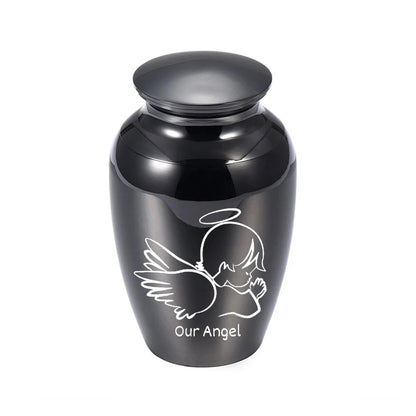 Kleine Andenkenurne für menschliche Asche, Feuerbestattungsurne, Engelsflügel, Mini-Urne, Aschenhalter aus Aluminiumlegierung, kleine Aschenurne – Unser Engel